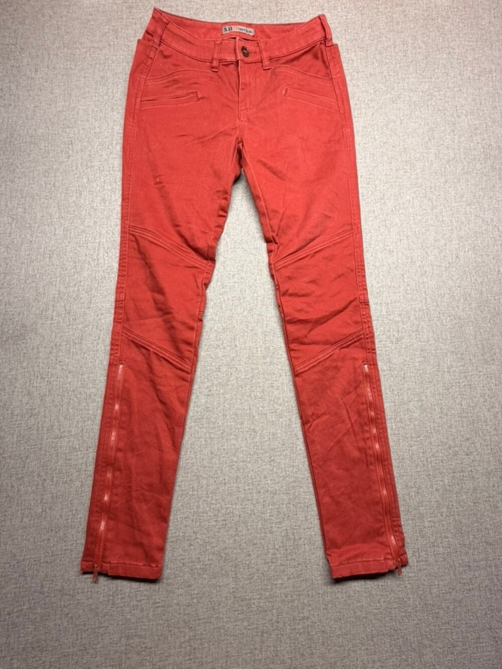 5.11 Tactical Women’s Size 2 Long Red Orange Skinny Utility Moto Pants Ankle Zip